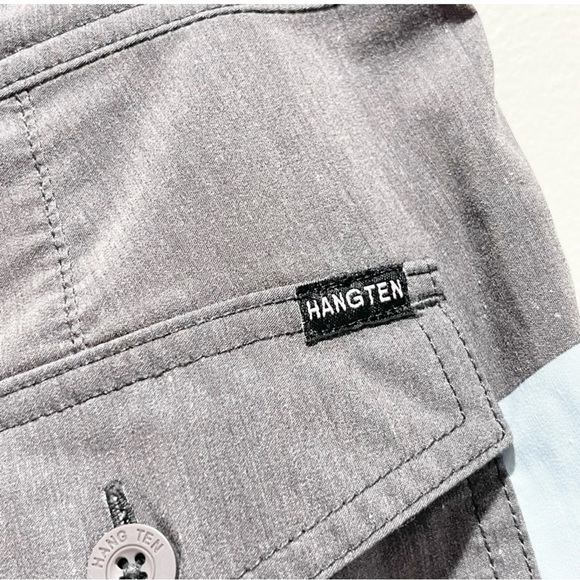 HANG TEN Men’s Board Shorts Gray Green Stripe Drawstring Hook & Loop Closure 32 - Picture 6 of 8